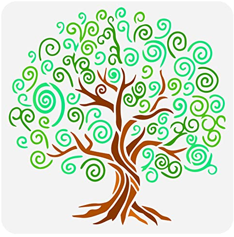 FINGERINSPIRE Malschablone Lockiger Baum des Lebens 30x30 cm Wiederverwendbare Baum Zeichnungsvorlage DIY Kunst Frühlingspflanzen Baummuster Schablone Zum Malen Auf Holz Wand Und Möbel