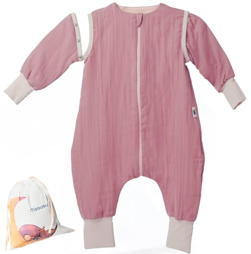 Mababu – Schlafsack mit Füßen 0 5 TOG – Musselin Sommerschlafsack Baby aus 100% GOTS Bio Baumwolle – Umklappbare Bündchen, abnehmbare Ärmel & YKK Reißverschluss – Babyschlafsack Unisex Größen 70-110cm