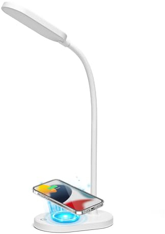 Aigostar lámpara escritorio, flexo LED escritorio para estudiar de 3 niveles de brillo, recargable batería, 100cm cable, flexible ajustable, control táctil, 5000K, blanco