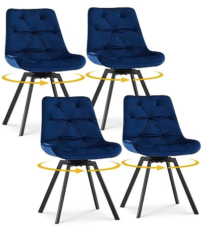 CLIPOP Esszimmerstühle Drehbar Samt Drehstuhl Küchenstuhl Polsterstuhl Bequemer Esstischstuhl mit Rückenlehne,Essstühle für Esszimmer Wohnzimmer Küche (Blau, 4er Set)