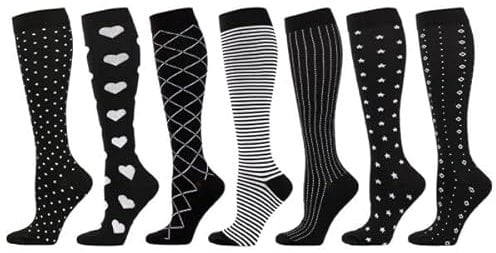 Wooauto 7 Paare Stützstrümpfe Mit Elastisch,Kompressions Socken Für Damen Und Herren Kniestrümpfe Stützstrümpfe Laufsocken Für Damen & Herren Bunte Kompressionssocken Mit 35-41 Größe Stützstrümpfe,S/M