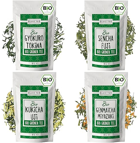 Bio Grüntee Set bestehend aus Gyokuro, Sencha, Kukicha, Genmaicha I Bio Grüner Japanischer Tee Set I Grüner Tee Japan I Organic Japanese Green Tea by KLUIZ