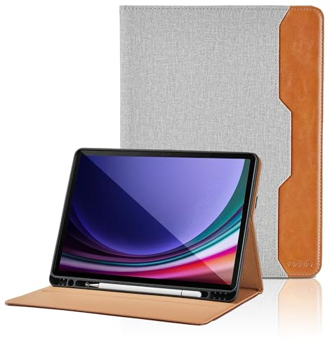 Case for Samsug Galaxy Tab S10 Lite/ S10 FE/S9 FE 10.9 Inch/ S9 11 Inch (SM-X520/X526B/X510/X516B/X710) Bussiness Cover with Pocket & Pencil Holder, Hand Strap, Auto Wake/Sleep -Grey