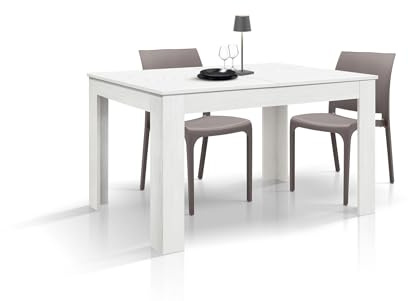 PAZZO DESIGN Mesa extensible Veronica, blanco frassiné, melamina, mesa de cocina, mesa de salón, fabricada en Italia, 120 x 80 x 77 cm - id_1972