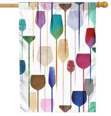 Moslion Rotwein-Hausflagge, 71,1 x 101,6 cm, Retro-Collage, bunte Alkoholgetränke, Gläser, Cocktail, große Gartenflagge, doppelseitige Banner für Terrasse, Rasen, Outdoor-Dekoration