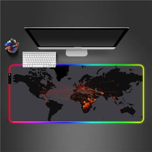 RGB Tapis de Souris Gaming Grand Tapis de Souris XXL 800x300x3mm 14 Modes d'éclairage LED Lumineuse Tapis de Souris Mouse Pad Rétroéclairage pour Gamer Clavier PC, Carte du Monde