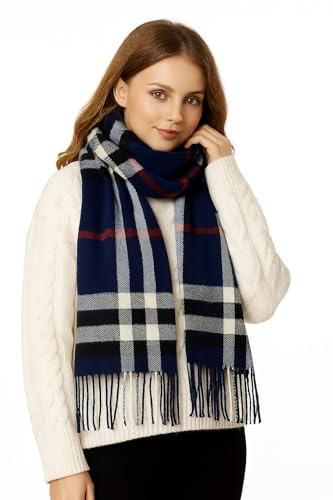 KARMA.DIEM Premium Schal – Cashmere Merino Touch – Luxuriös Weich & Warm – Braun Kariert – 180x65 cm Unisex Pashmina Stola für Damen & Herren