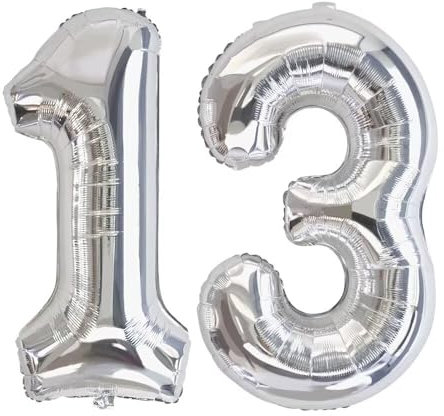 Vthoviwa 32 Zoll Luftballon Zahlen 13/31 silber, Number Luftballon 13/31. Geburtstag Foil Ballon, 0123456789,10-19,20-25,30,40,50,60,70,80,90, Folienballon 13/31 Party Dekoration