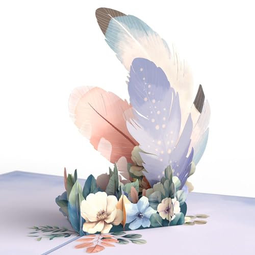 Lovepop® 3D Pop-Up Karte Federn Trauerkarte Nothing Loved is Ever Lost Beileidskarte für Beerdigung, Beileidsbekundung, Anteilnahme | inkl. Umschlag & Notizkarte für Kondolenznachricht