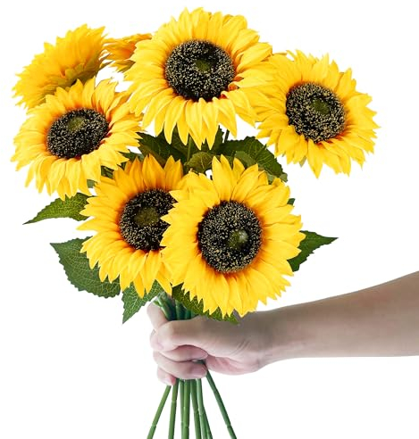 8pcs Flores de Girasoles Artificiales con Tallos diámetro 40cm, grande Girasoles Artificiales Decoracion, Sunflowers Artificial Flowers Flor Falsa Jarrones Decoracion Oficina en casa (8 grandes)