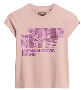 Superdry Damen Retro T-Shirt mit Glitzer-Logo Vintage Blassrosa 34