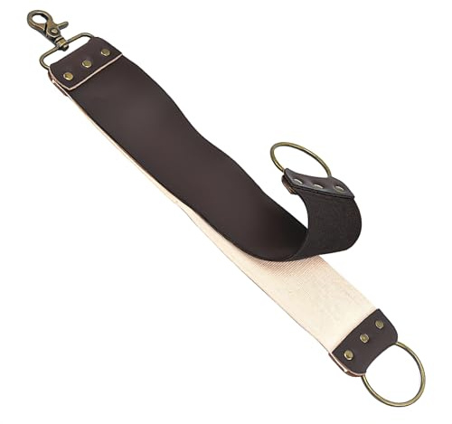 Linkidea Straight Razor Sharpening Strop, Dual-Sided Leather & Canvas Shaving Belt with Swivel Clasp for Barber & Home Use (Brown)