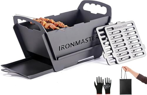 Tragbarer faltbarer Hibachi-Grill, langlebig und langlebig, kleiner Holzkohlegrill für Outdoor-Camping Yakitori – m/Gusseisen Kochrost 29 cm x 14 cm