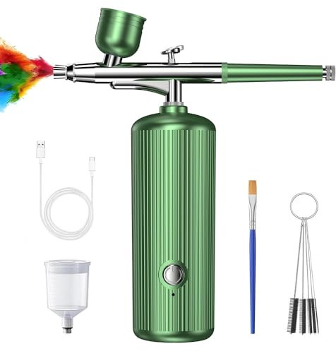 Kit aerografo con compressore, 35 psi, pistola a spruzzo senza fili, con ugello da 0,3 mm e spazzola per la pulizia, compressore portatile ricaricabile per trucco, decorazione torte, nail art,