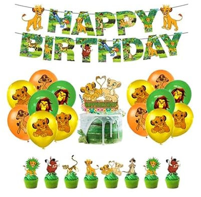 Décorations Anniversaire Lion King - Déco Roi Lion avec Ballons, Bannière et Décoration Gâteau pour Fête