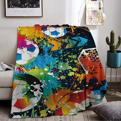 Fußball Kuscheldecke für Kinder, Kinderdecke 3D Fußball-Muster Flanell Fleece Decke, Sofadecke Tagesdecke TV Decken,Weich Warm Flauschig Wohndecke für Mädchen Jungen (Football 04, 130 x 150 cm)