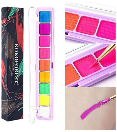 LIBANGRONG-888 Kit de Peinture corporelle pour Le Visage Peinture corporelle 9 Couleurs, Ensemble de Peinture Aquarelle corporelle phosphorescente, Peinture faciale Portable Peinture pour Le Visage