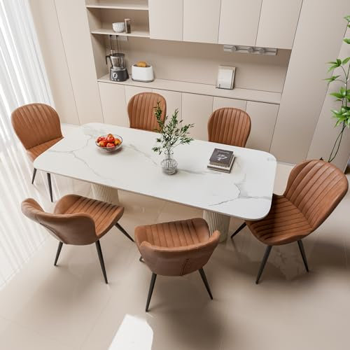 Hawthyhome Esszimmerstühle 6er Set, Küchenstuhl, Stuhl Esszimmer Wohnzimmer, ergonomischer Sessel, Armlehnstuhl, Polsterstuhl, Wasserdichtes Material,Metallbeine, Braun