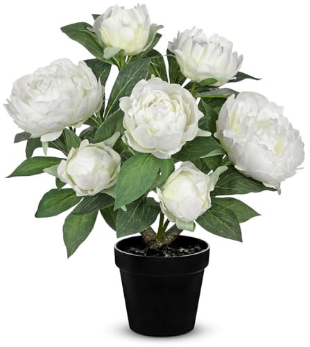 Oairse Pivoine artificielle en pot réaliste en soie pour décoration d'intérieur, pivoines blanches artificielles avec pot de décoration florale pour mariage, salon, chambre à coucher, bureau, centre