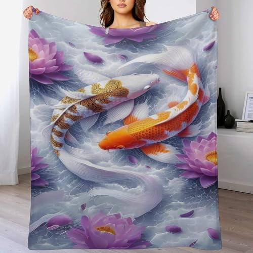 VFSAfiwaf Plüschdecke mit Fischmotiv, weich, warm, flauschig, für Kinder oder Erwachsene, für Kinderbett, Bett, Couch, Stuhl, vier Jahreszeiten, Wohnzimmer, Reisen, Outdoor (130 x 150 cm)