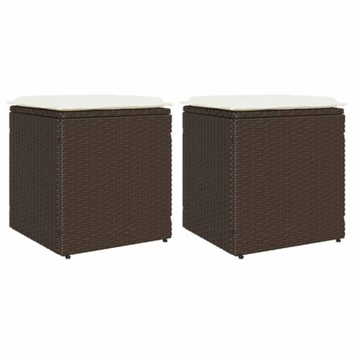 vidaXL Gartenhocker mit Kissen 2 STK. Braun 40x40x43 cm Poly Rattan, Outdoor Hocker, Garten Sitzhocker, Sitzhocker Terrasse, Terrassenhocker