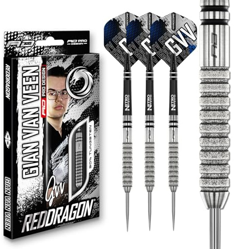 RED DRAGON Darts – Professioneller Spieler – Gian Van Veen Tour Edition 22g - 90% Wolfram Stahlspitze Dart-Set mit Dart Flüge und Dartschäfte