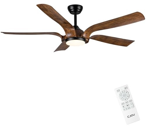 CJOY Deckenventilator mit Fernbedienung, 142 cm Deckenventilator mit Licht, Leise, 6 Geschwindigkeiten, Umkehrbar, 3CCT, Dimmbar, Deckenventilatoren mit Beleuchtung Holz Maserung Dunkles Schlafzimmer
