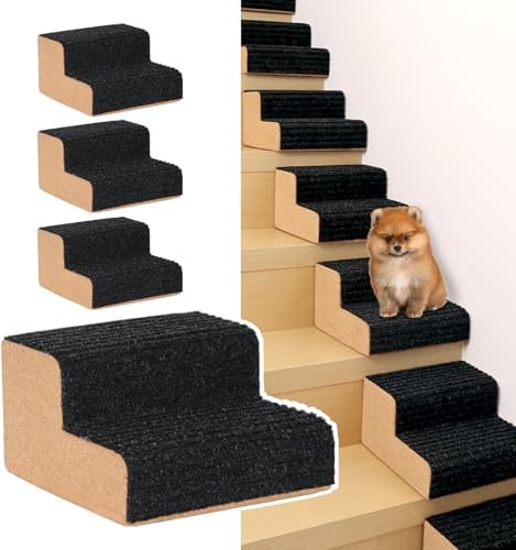 SMONTER Hundetreppe 2 Stufen für kleine Hunde Haustiertreppe aus Holz mit 2 Silikonstreifen für sicheren Halt Hundetreppe für Haustreppe hohe Betten & Couch (25x24x15 cm) 1 Stück
