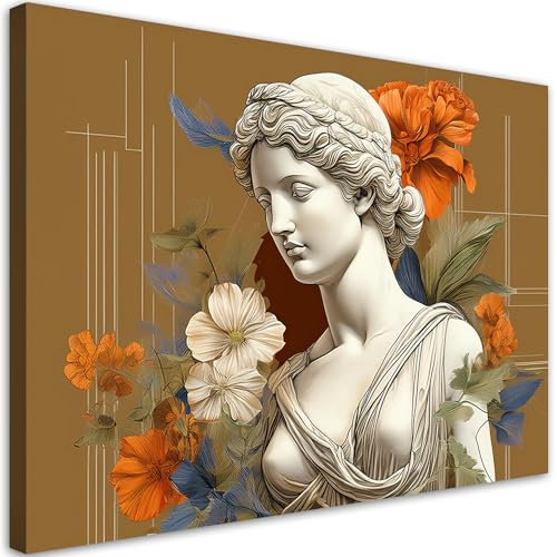 Feeby Impression sur toile - Sculpture d'une femme Fleurs - decoration chambre - 120x80 cm - decoration murale - decoration maison - Moderne - ART - poster mural