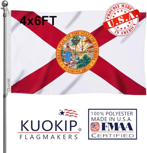 Doppelseitige Flagge Florida, hergestellt in den USA, strapazierfähig, Sonnenschein, 3-lagig, Nylon, Florida-Flaggen mit weißem Startband und 2 Messingösen