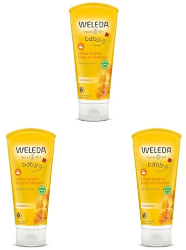 WELEDA - Crème lavante Corps & Cheveux - Nettoie en douceur - Pour la toilette quotidienne des peaux délicates des bébés et des jeunes enfants - NATRUE* - Vegan*** - 200 ml (Lot de 3)