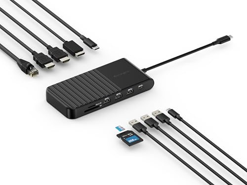 Kensington UH1510P Hub USB C 11 en 1 triple pantalla con 2 HDMI 1 DP++, carga de energía de 85 W, Ethernet, ranuras para tarjetas SD/MicroSD, 3 USB-A, 2 USB-C, USB C para Dell/HP/Lenovo/ThinkPad
