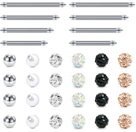 Briana Williams Zungenpiercing Brustwarzenpiercing Chirurgenstahl 14G Piercing Barbell Silber 12/14/16/18/20mm Stablänge