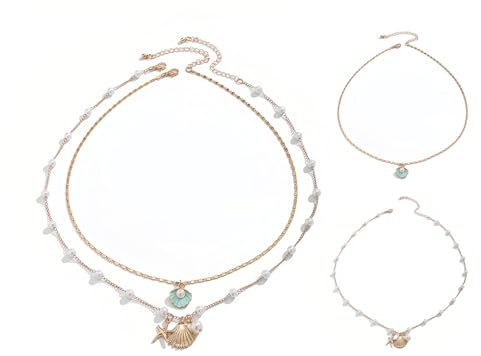 Diyxisk Muschelkette Damen, Geschichtet Muschel Kette Mit Anhänger, Boho Schmuck für Frauen Sommer Strand Surfer, Lange Kette