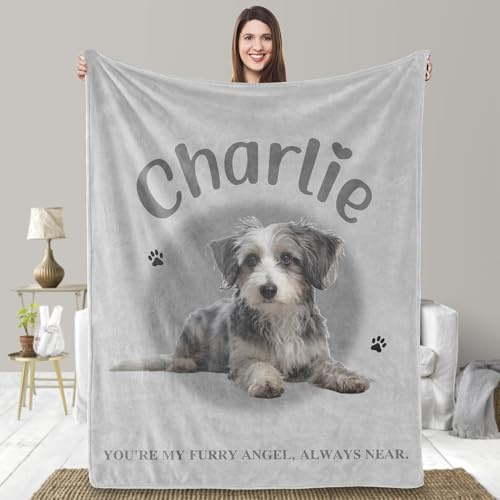 UFOORO Individuelle Hundedecke, Geschenk mit Foto und Namen, individuelle Haustierdecke, personalisierte Haustier-Fotodecke, Haustier-Portraitdecke, Gedenkgeschenke für Tierliebhaber, für immer und
