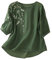 3/4 Sleeve Linen Tops for Women UK Long Sleeve Fashion Spring Tunics My Orders Floral Embroidered Top Cotton Linen Daily Boho Ethnic Style Tee Women Essentials Tee Button Tunic Tshirt