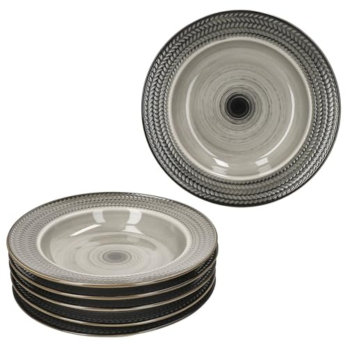 MÄSER Prospero 6er Set Suppenteller I 220ml I braune Porzellan-Teller mit Relief für 6 Personen I Tiefe Teller für Salat, Suppe, Müsli, Pasta & Co.