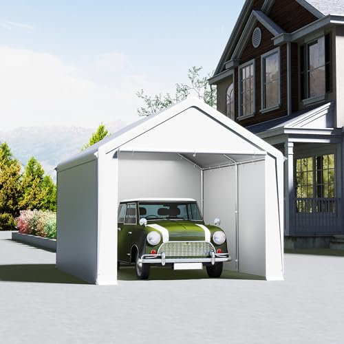 UISEBRT Garage de tente, 3 x 4 m, abri de voiture, tente de garage et de rangement, avec bâche en polyéthylène robuste, cadre en acier, renforcement du toit et du sol, résistant aux intempéries, pour