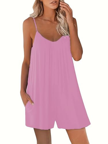 Pdodo Salopette da donna Corto Estivo - Tuta senza maniche con spalline e scollo a V - Tuta morbida con tasche per il tempo libero e le vacanze, Colore: rosa., L