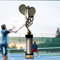 eberix ·Tennis Pokal · mit Wunschgravur · Trophäe mit weißer Glanzsäule · Siegerpokal für Tennis-Turnier, Vereinsmeisterschaft, Schulsport, Doppelturnier · personalisierbar ·