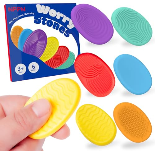 Sensorische Fidget Toys für Kinder Anti-Stress - 6er-Set aus Hartplastik-Sorgensteine Worry Stones zur Beruhigung, Konzentration & Autismushilfe. Anti Stress Spielzeug für Erwachsene & Kinder.