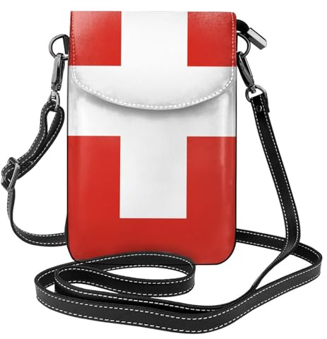 YYHWHJDE Swiss Flag Picture Damen Handy mit Leder Vorhaut Crossbody Flip Cover Kleiner Verstellbarer Schultergurt