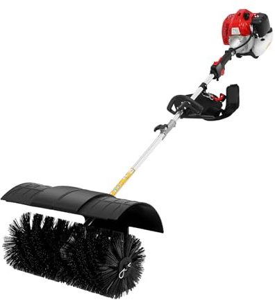 JJsdwin Handheld Lawn Sweeper, Gasoline Powered Broom-Sweeper with Portable Carrying Strap, Lawn Cleaning Sweeping Machine for Artificial Lawns, Streets and Farms, Overall Product Length 182cm
