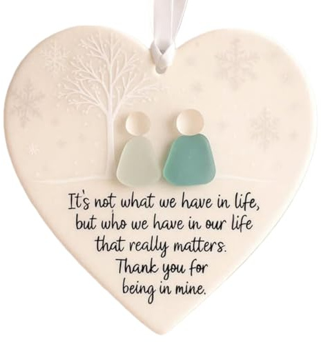 Friendship Heart Keepsake,Heart-Shaped Sea Glass Friendship Decor,Acrylic Heart-Shaped Angel Heart Ornament,Handmade Sea Glass Pendant,Christmas Tree Hanging Ornaments,Gift for Friends,Home Decor