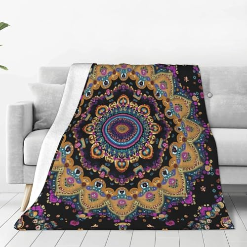 JXDXHCW Überwurfdecke mit buntem Mandala-Hintergrunddruck, flauschige und leichte Decken und Überwürfe für Sofa, Bett, 125 x 100 cm