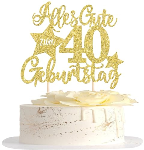 1 Stück Alles Gute zum 40 Geburtstag Tortendeko Happy Birthday Cake Topper 40th Geburtstag Kuchen Deko für 40th Jahrestag Party Kuchen Dekoration Gold