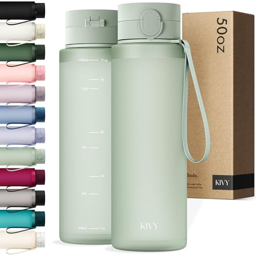 KIVY Botella de agua Tritan con tapa abatible de 1,5 litros [antigoteo y antigolpes] – Botella de agua sin BPA con tapa abatible y apta para bebidas gaseosas – Botellas para deporte y tiempo libre
