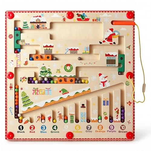 Montessori Spielzeug Magnetspiel Labyrinth ab 3 Jahre, Lernspiele Motorikspielzeug, Kinderspielzeug Magnetic Spiel, Zahlen und Farben Lernen Sortierspiel ab 2 3 4 5 Jahre, Holzspielzeug Geschenk