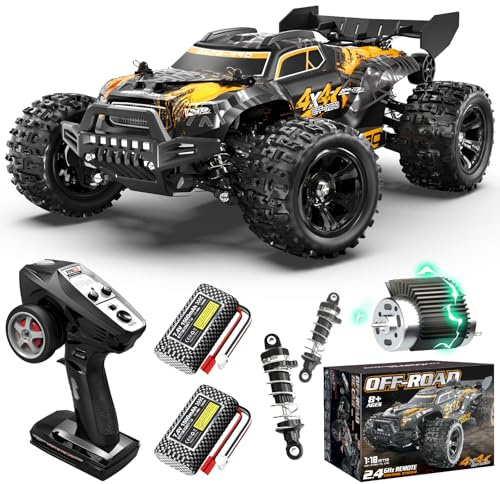 YESHIN Ferngesteuertes Auto 1:18 4WD Offroad RC Auto 36 km/h All Terrain 2,4 GHz mit 2X 1500 mAh Akkus, Kompakt für Outdoor Fahrten, Kinder ab 8–10 Jahren und Erwachsene (Schwarz)
