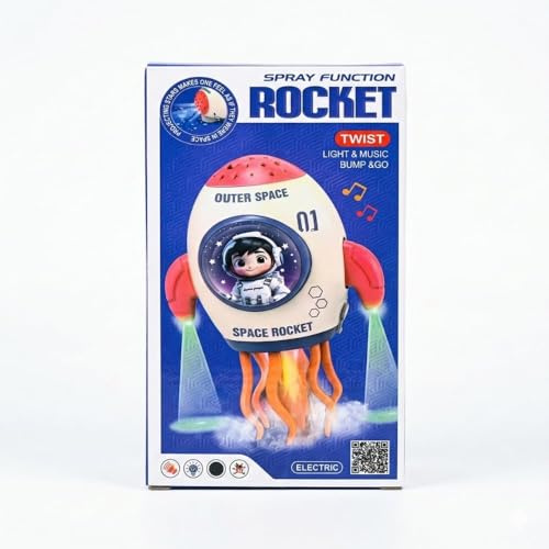 AMTOYS Electric Space Rocket Interactive Toy with Water Sprinkler Function, LED Light, Star Projection, Sounds and Smart Motion (Red)